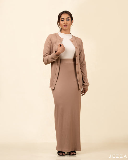 Rib Spandex Cardigan & Skirt Set 55391/55401
